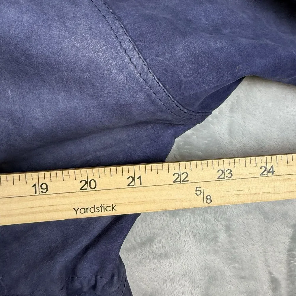 Vintage Creaciones 1000TON Blue Leather Hooded Jacket Coat Map Lined